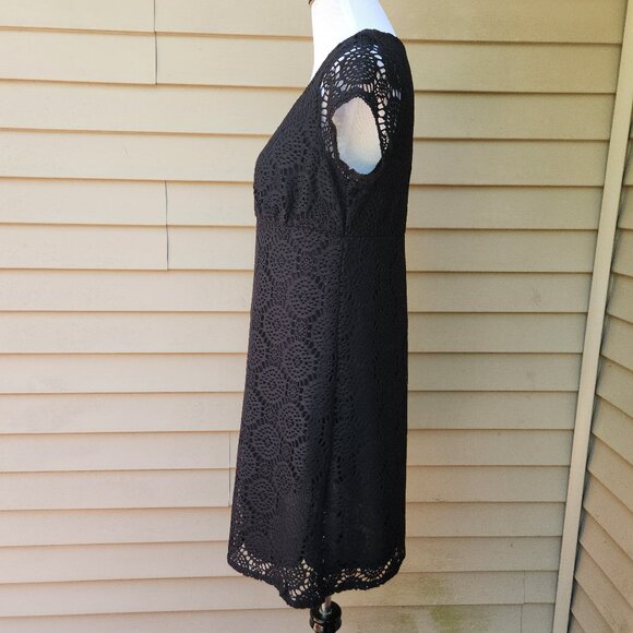 Madison Black Dress Crochet Knit Lace Short Sleeves Classic - Picture 6 of 12